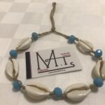 Βραχιολάκι ποδιού με γυάλινες χάντρες και κοχύλια (κορδόνι χρυσό λούρεξ)