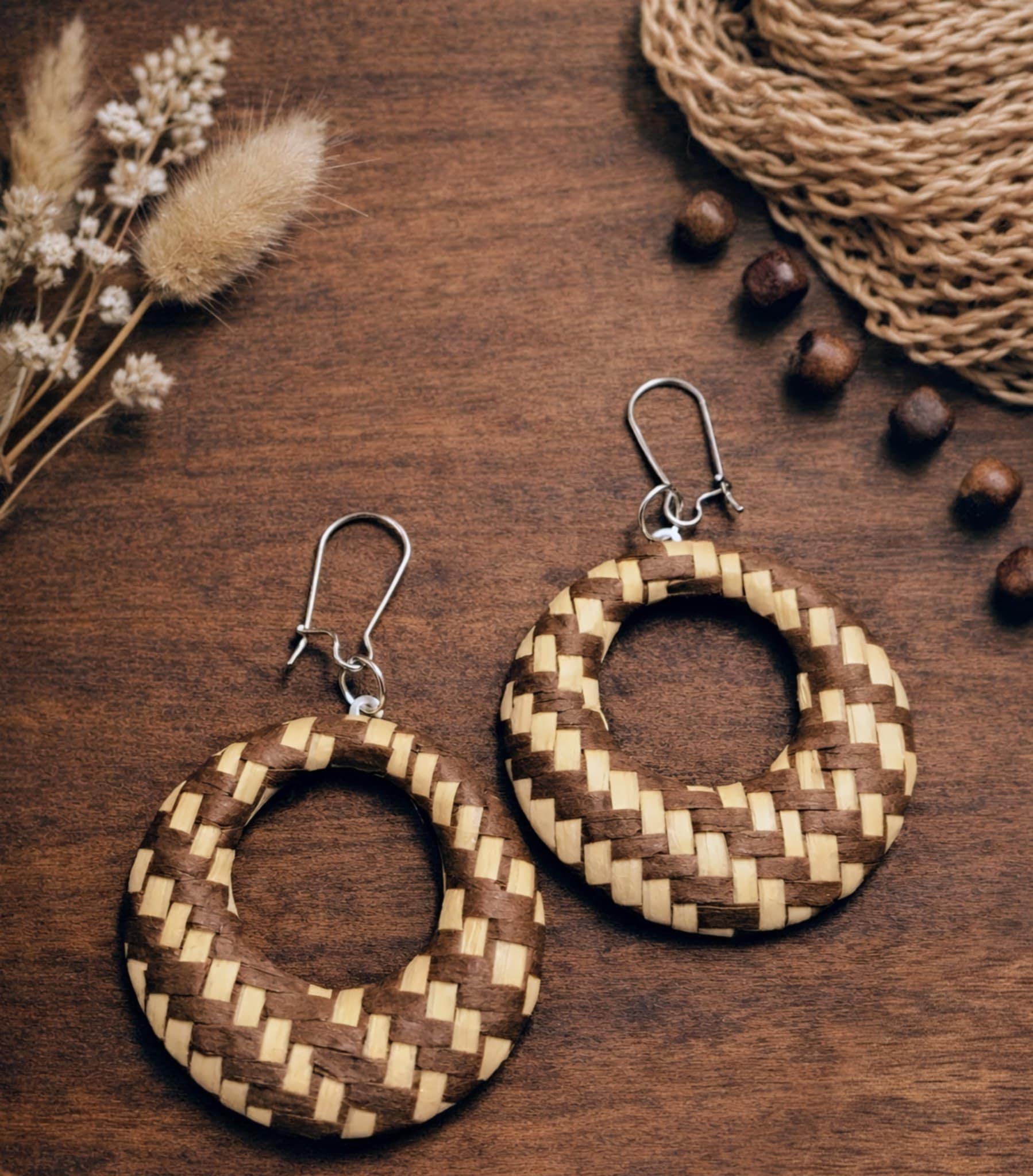 ΣΚ0132 ΤΙΜΗ 12 Σκουλαρίκια κρίκοι σε γήϊνες αποχρώσεις - Image 1