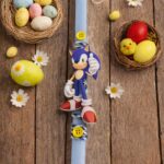 Λαμπάδα Sonic, χρώμα γαλάζιο με ξύλινα στοιχεία