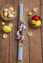 Λαμπάδα Sonic, χρώμα γαλάζιο με ξύλινα στοιχεία