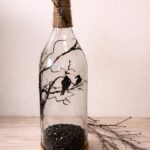 Γυάλινο μπουκάλι ζωγραφισμένο και διακοσμημένο στο χέρι - birds