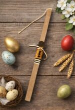 Λαμπάδα τετράγωνη χρώμα γκρι με ξύλινα στοιχεία