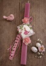 Λαμπάδα χρώμα ροζ, πλακέ, με ξύλινο στοιχείο Barbie