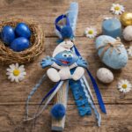 Λαμπάδα τετράγωνη 25 cm χρώμα γαλάζιο με ξύλινο στοιχείο - baby smurf