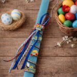 Λαμπάδα πλακέ χρώμα γαλάζιο με ξύλινα στοιχεία - cars