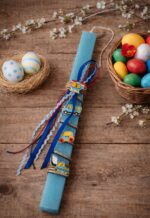 Λαμπάδα πλακέ χρώμα γαλάζιο με ξύλινα στοιχεία - cars