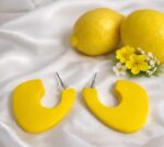 Ακρυλικά σκουλαρίκια με ατσάλι, χρώμα κίτρινο