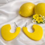 Ακρυλικά σκουλαρίκια με ατσάλι, χρώμα κίτρινο