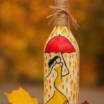 Γυάλινο μπουκάλι ζωγραφισμένο και διακοσμημένο στο χέρι - Lady in fire