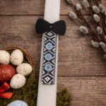 Λαμπάδα πλακέ, χρώμα λευκό με ξύλινα στοιχεία