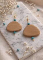 Σκουλαρίκια επίχρυσα με ξύλινα στοιχεία & χάντρες αχάτη