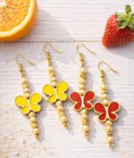 Σκουλαρίκια επίχρυσα με σμάλτο και γυάλινες χάντρες