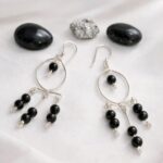 Ασημένια κρεμαστά σκουλαρίκια Ασήμι 925 με μαύρες χάντρες